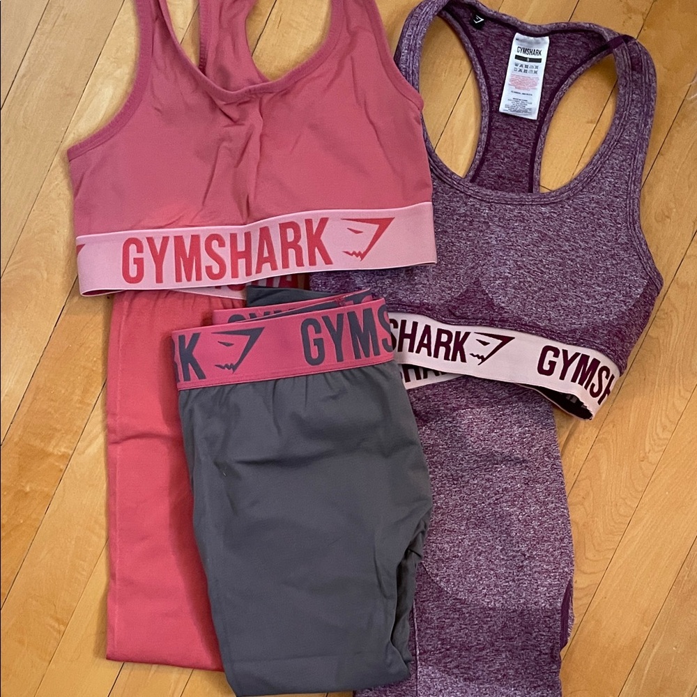 Gymshark Pink & Purple Seamless Sports Bras and Leggings Set